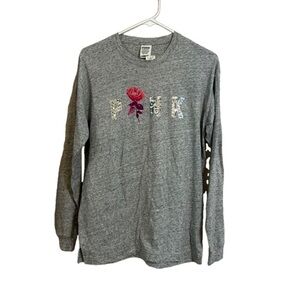 BNWT Pink Victorias Secret Rose Sequin Cotton Long Sleeve Campus Tee XS